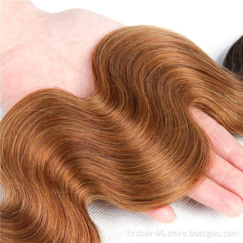 T1B/30 Ombre 3 Bundles with 13*4 Lace Frontal Closure, Pre Plucked Two Tone Body Wave Human Hair Weave with Frontal